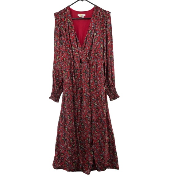Boden Dresses & Skirts - Boden Red Maxi Dress Size 6 Floral Paisley Print Long Sleeve Pockets Lined